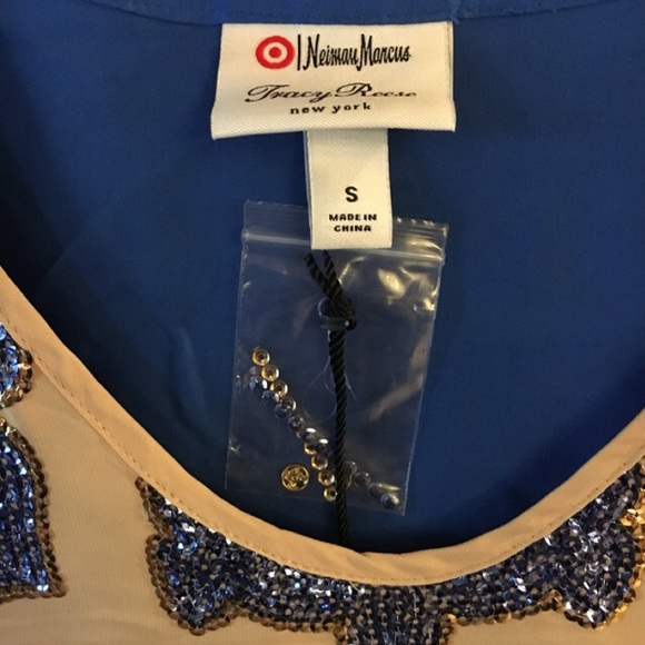 NWT Neiman Marcus x Target Blue & Tan Sequin Top - Picture 3 of 7